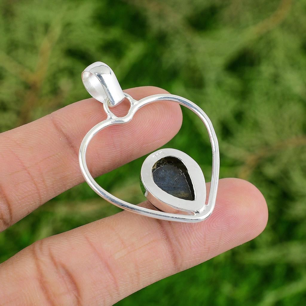 Daughters Day Sale Labradorite Stone Sterling Silver Heart Wife Pendant Jewelry
