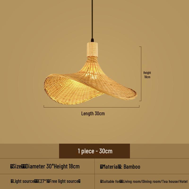 Bamboo Woven Pendant Light - Japanese Lantern for Dining, Restaurant, or Tea Room. Rattan Straw Hat Lampshade with New Chinese Art Design.