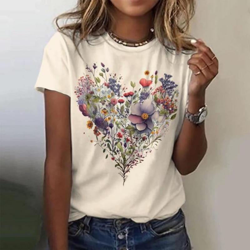 Mode 3D Blume Liebe Druck T Shirt Für Frauen Nette Mädchen Kurzarm Tops Casual Oansatz Lose Pullover Sommer Trend Kleidung