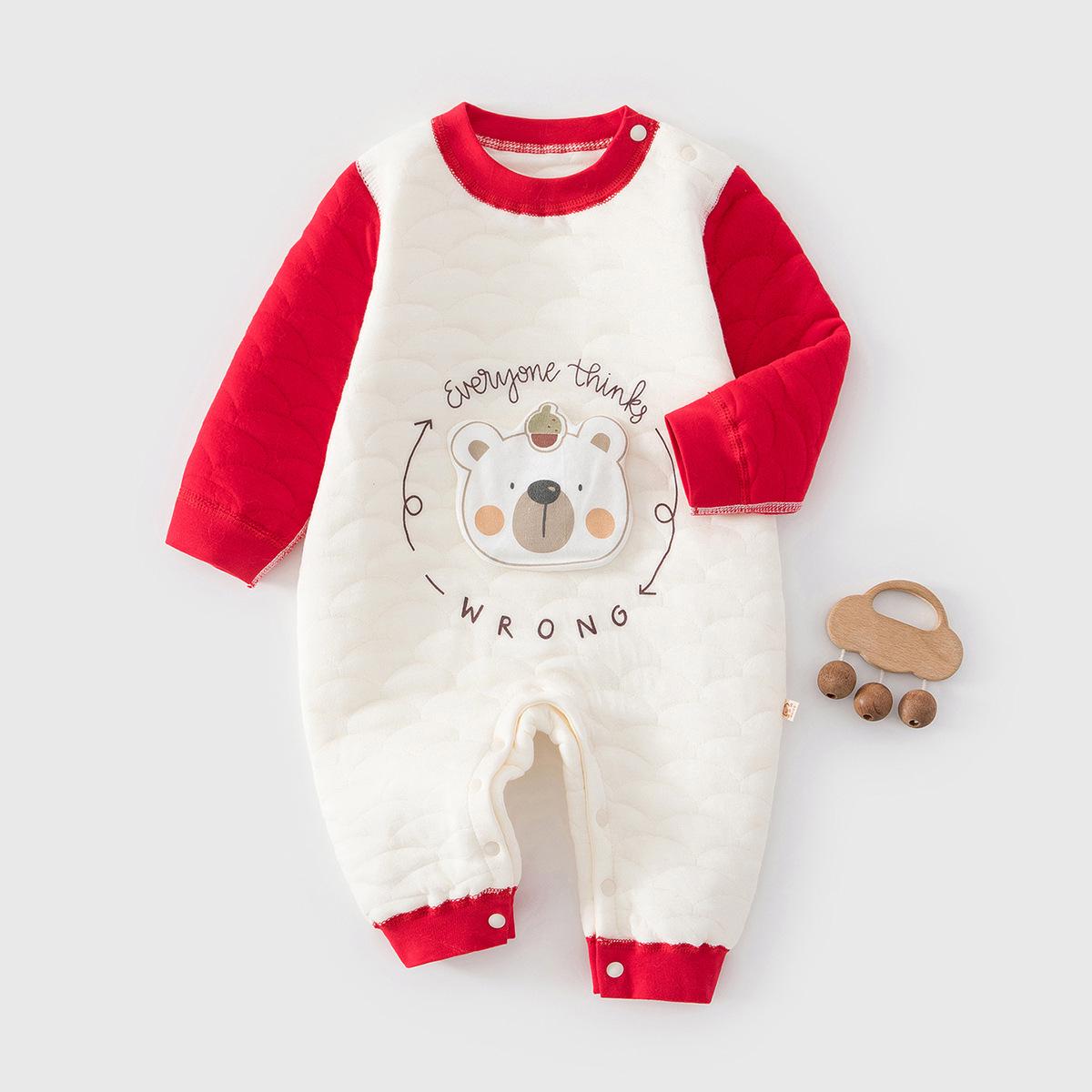 

Autumn/Winter Padded Red Romper for Newborns - Full Moon & 100 Days Celebration 80