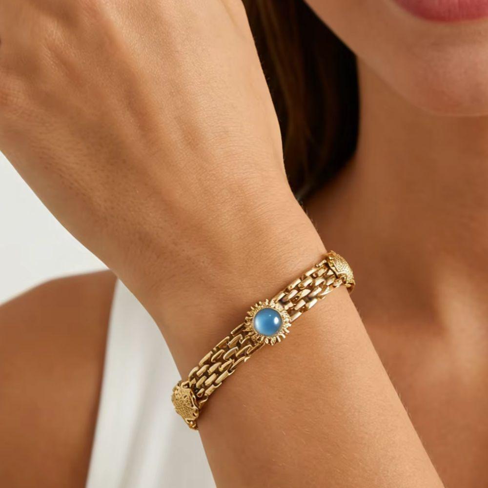 Ocean Style Stainless Steel Mesh Chain Watch Strap Bracelets for Women, Unique Starfish Turtle Sun Natural Stone Charm Bracelet