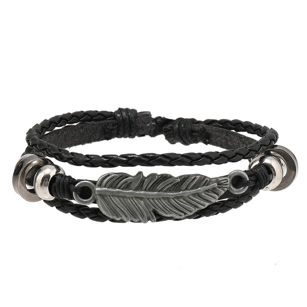 European and American cross-border men's punk leather rivet bracelet 12 pieces, a set of multi-layer skull five-pointed star bracelet