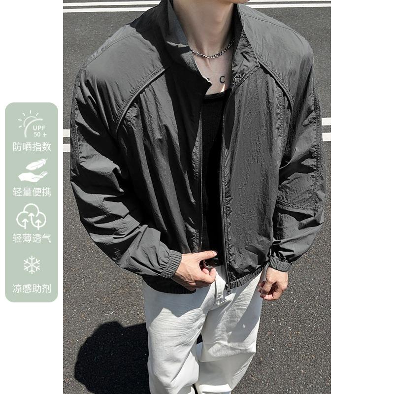 Mens American High Street Thin Breathable Upf50 Sunscreen Deconstructed Splicing Open Front Jacket
