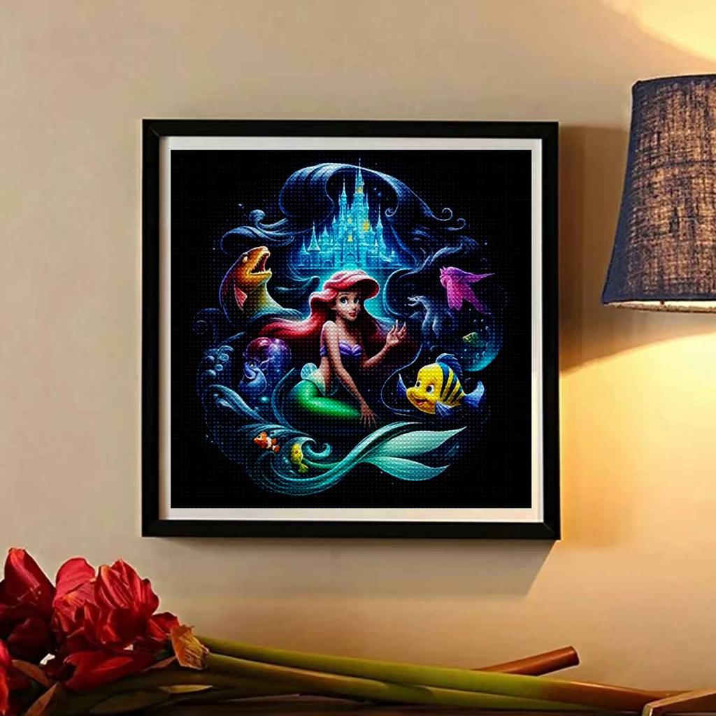 DIY Diamond Painting Round Diamond Mermaids and Small Yellow Croakers Full Diamond Mosaic Home Decoration Painting Cross Stitch Kit