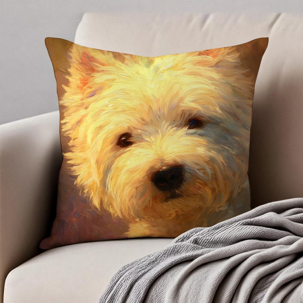 Cute West Highland White Terrier Pet Cushion Cover Pillowcase Antidustmite Invisible Zipper Short Plush Sofa Cushion