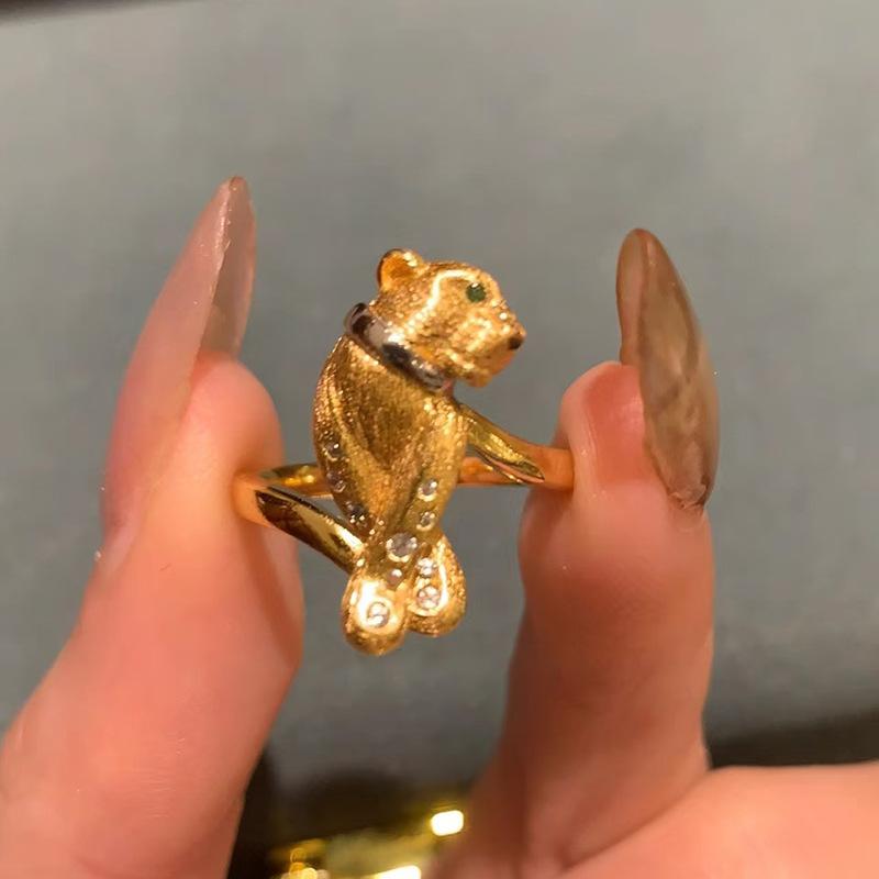 Medieval Golden Leopard Ring With Diamond Drawing Process Three-Dimensional Leopard Light Luxury High-End Sense Retro Index Finger Ring