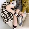 Women's Coffee Striped Bear Embroidery Mid-Calf Slouch Socks - Cute Cartoon Style