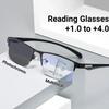 Mens Photochromic Presbyopia Glasses Half Frame Multifocal Reading Anti Blue Light HD Clear Vision