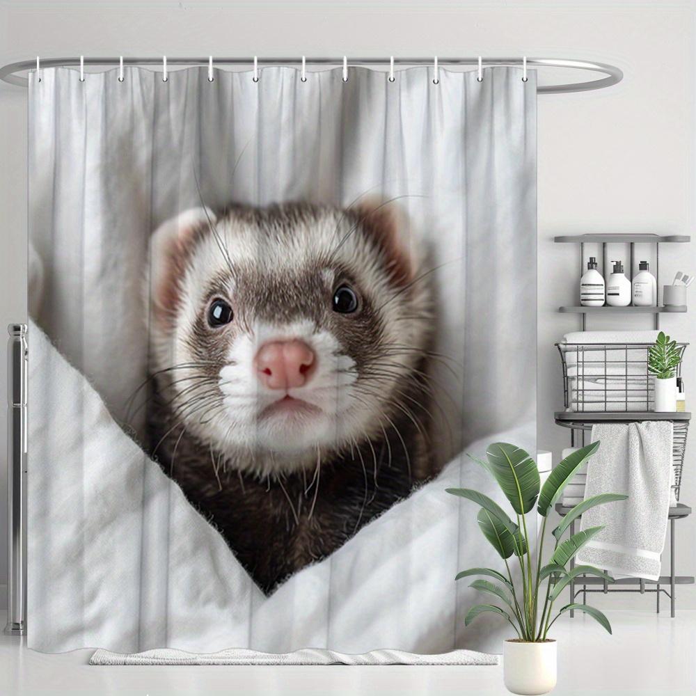 Ferret Shower Curtain Cute Ferret Peeking Out Print Waterproof Polyester Bathroom Decor Bath Curtain Set