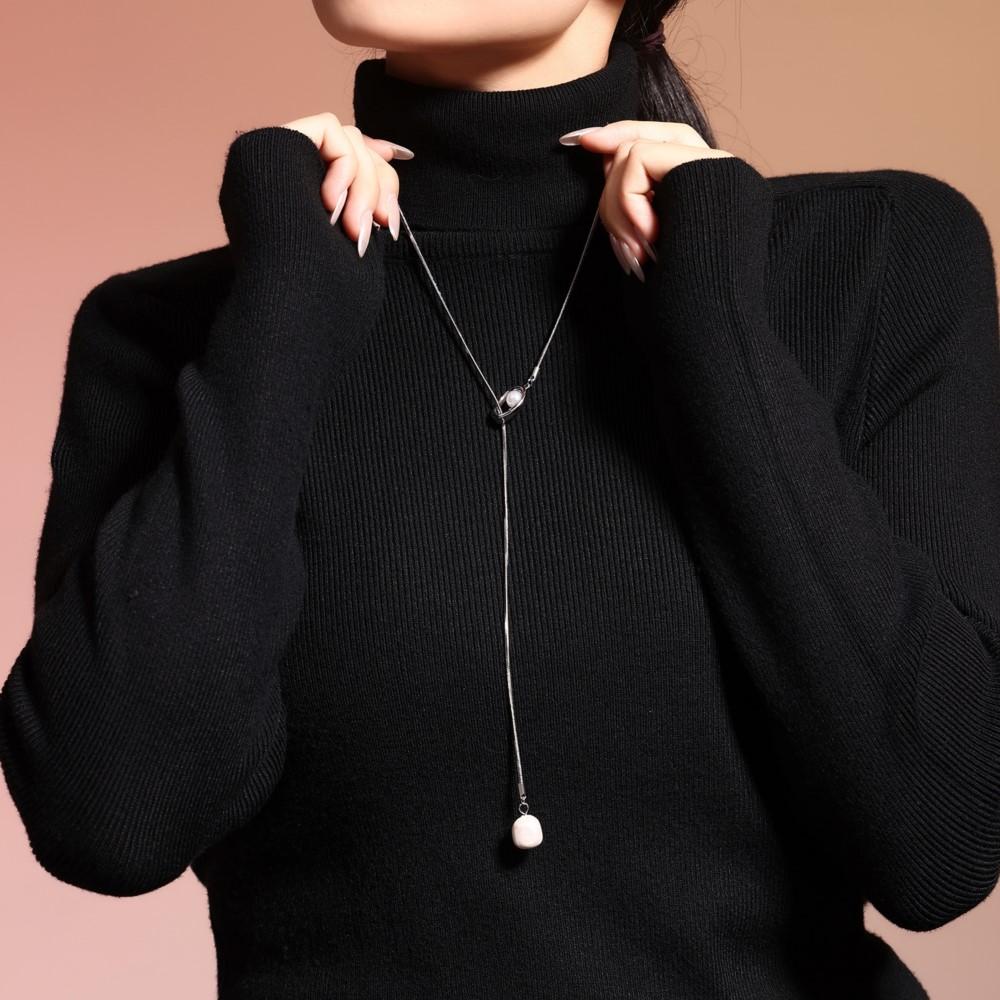 Adjustable Long Necklace For Women 18k Gold Plated Waterproof No Tarnish Women's Stainless Steel Sweater Chain Necklaces
