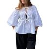 INS Fashion Fashion Lace-up 7-Point Sleeve Ruffles Shirt Tops Women Blouse Shirt Top Women