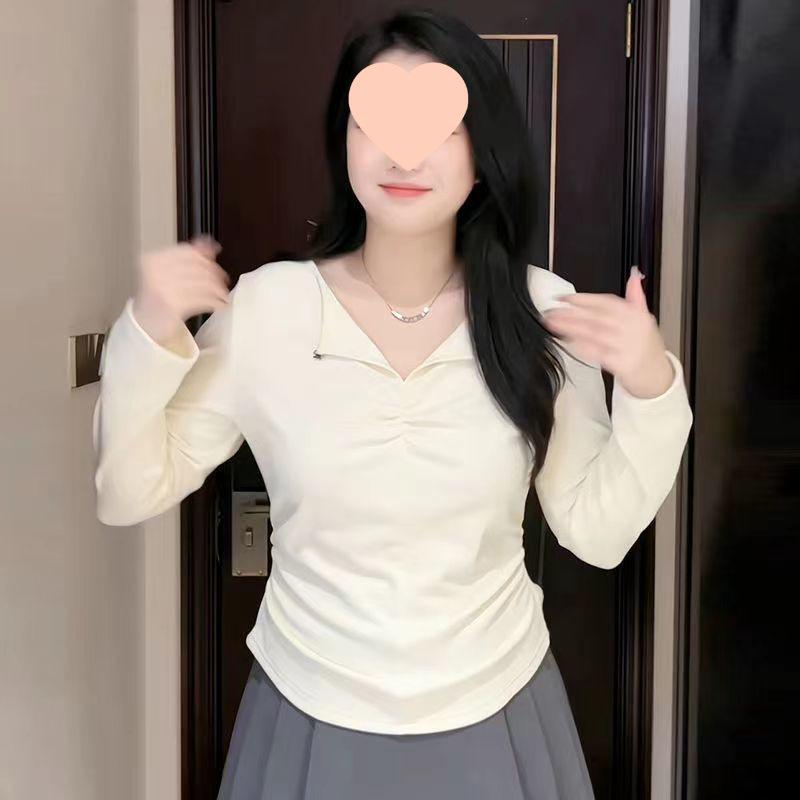 

Женский облегающий топ больших размеров с длинным рукавом и неровным низом, с начесом, для осени/зимы L (100-115 jin)