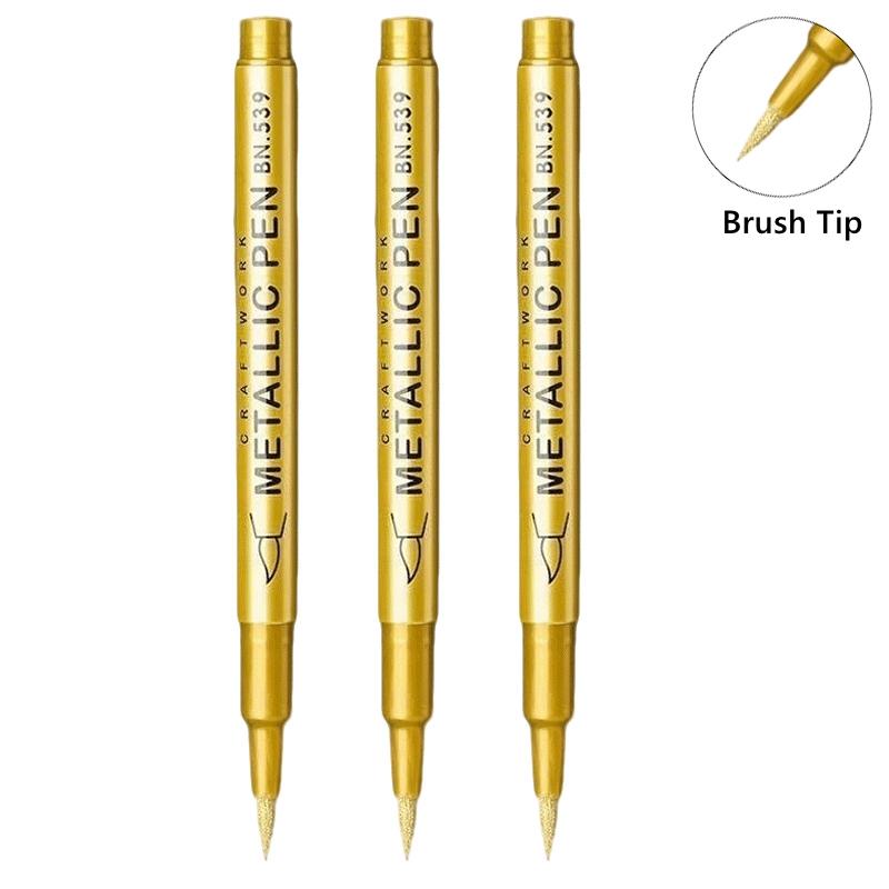 1/10/50Pcs Art Writing Gold Silver White Metallic Paint Pen Set Brush Tip Marker Pen Acrylic Paint Markers Stationery Supplies