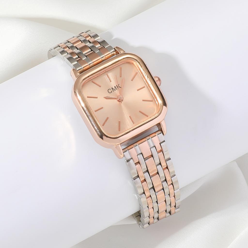 2pcs Fashion Women Watches Casual Square Dial Business Quartz Wristwatches Steel Chain Reloj Mujer Girls Clock Gift Wholesale