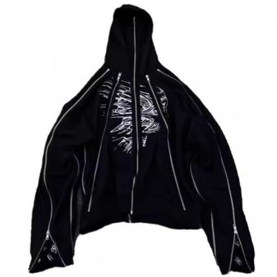 Unisex Oversized Mikina s kapucí na zip s abstraktním potiskem Streetwear Ležérní Dlouhý rukáv
