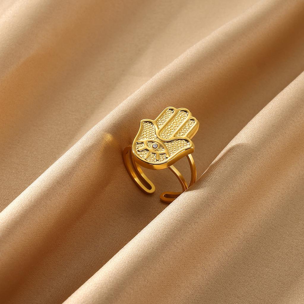 Gold Color Anillos For Women Sun Flower Stainless Steel Open Rings Dailywear Palm Geometric Irregular Jewelry Fashion Punk Gift
