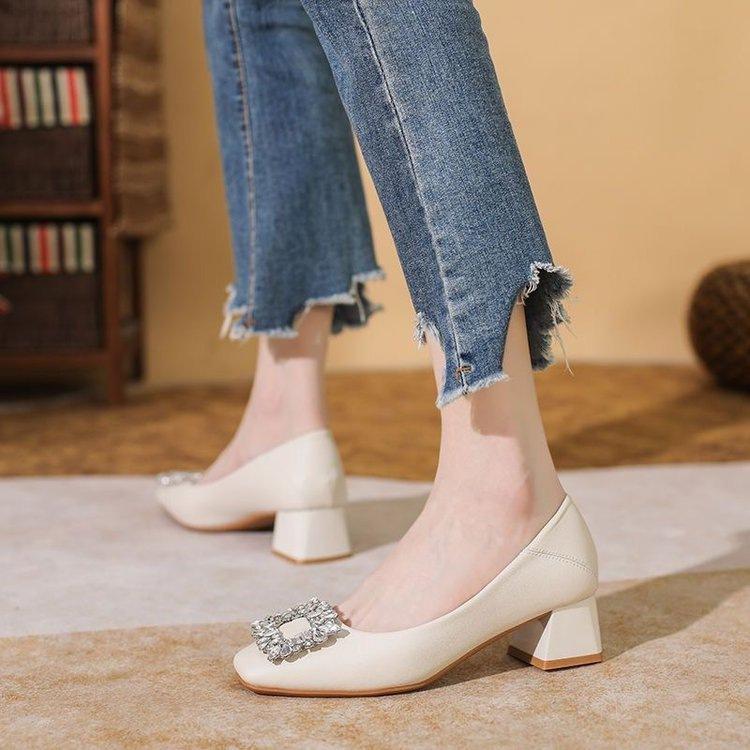 Interview water head drill single shoes new autumn black professional shoes thick heel high heels