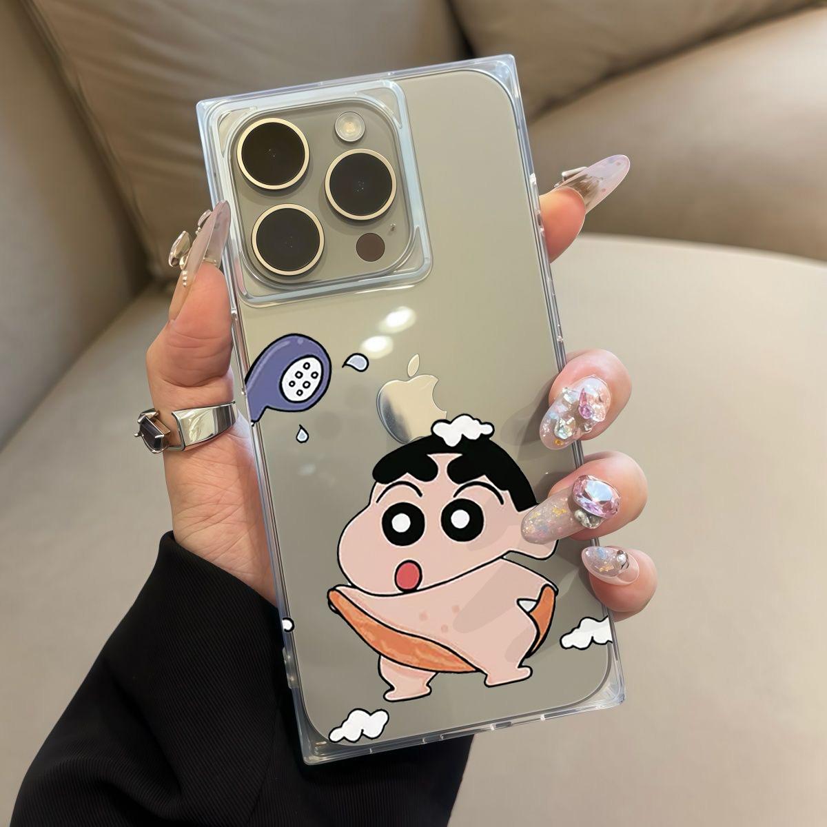 

Square Back Tube Protection Clear Case For iPhone 11 16 ProMax 15 Plus 12 14 Pro Max 13 Anti-Oxygen,Bathing Crayon Shin Chan Pattern Casing iphone 16