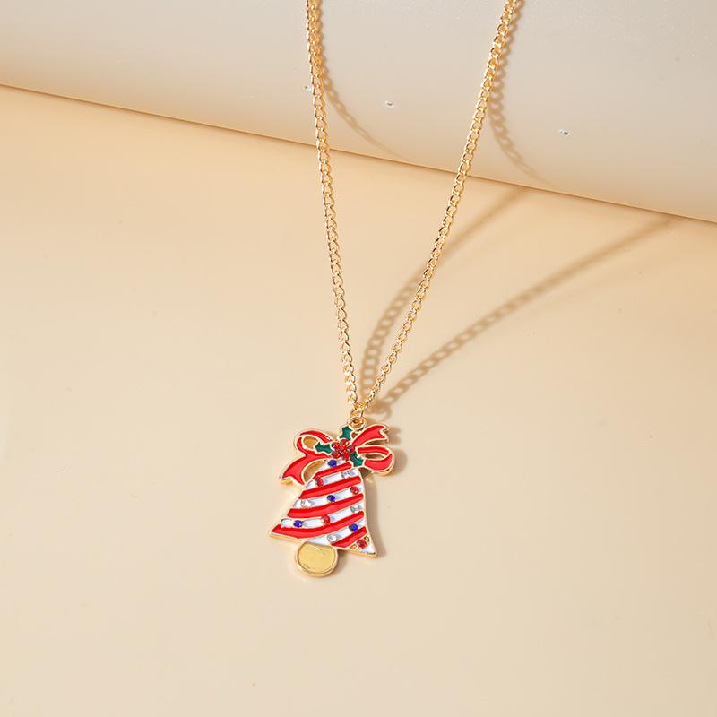 Christmas Cartoon Oil Dripping Elk Snowman Bell Necklace, Creative Design Gift Pendant Female