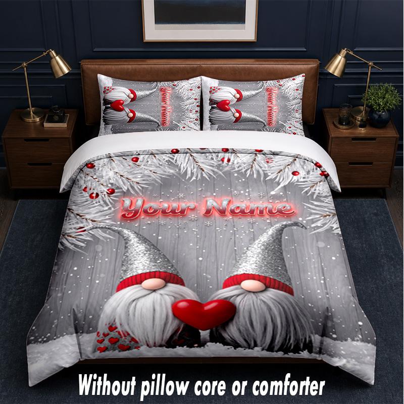 Gnome Theme Custom Text Or Name 3Pcs Bedding Set,1 Flat Sheet & 2 Pillowcases Personalized Home Bedding