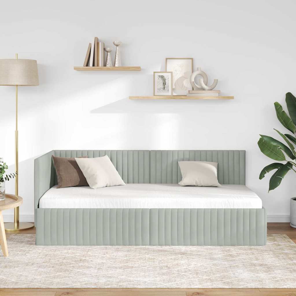 Corner Bed Frame with Headboard Light Gray 90 Cm X 190 Cm Velvet