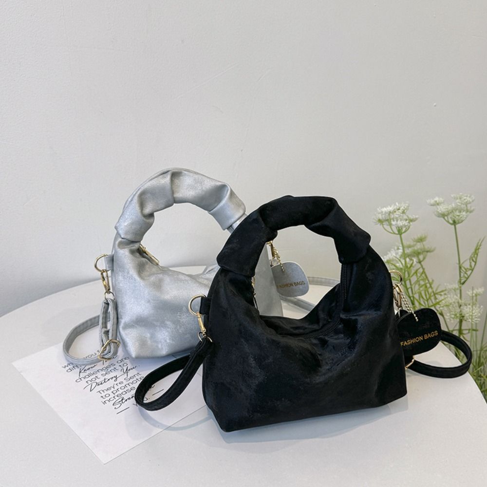 Pleated Handle Solid Color Hand Bag PU Pendant Fashion Crossbody Bags INS Shoulder Bag  Outdoor