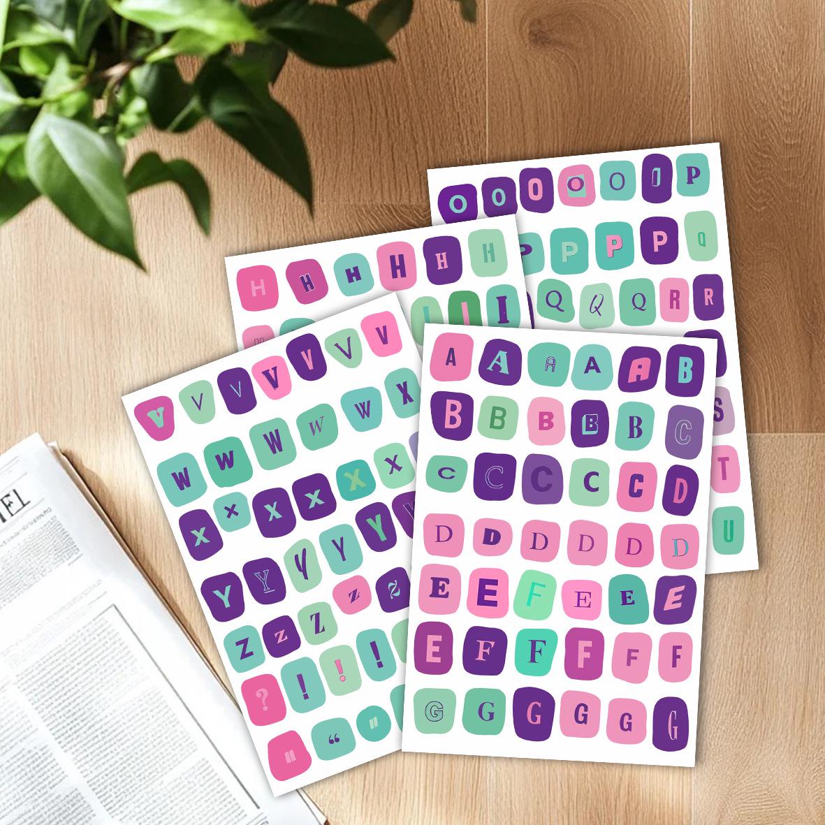 181 English Letters, Numbers & Symbols Label Stickers (4 Sheets) for Student Diaries & Collages Small серый
