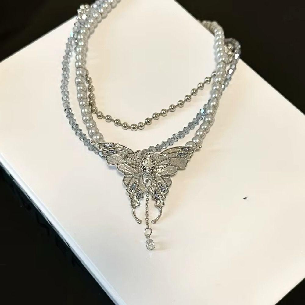 Advanced Sense Butterfly Necklaces Rhinestone Multilayered Choker  Jewelry Accessories