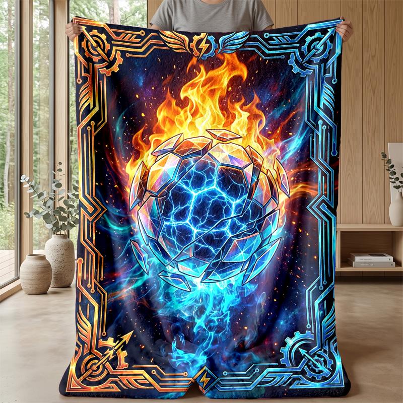 Fire and Ice Soccer Ball Theme Blanket Lightweight Warm Flannel Blanket Decorative Throw Blanket for Home Decoration