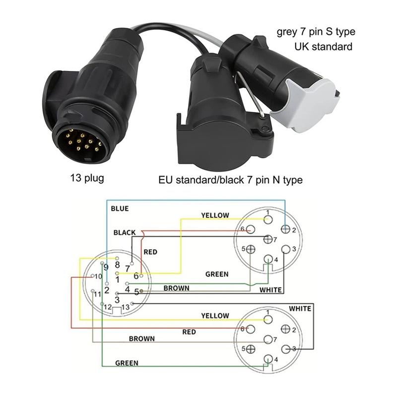 N68R--Towing Adapter 13 Plug Pin To 7 Pin 12N+12S Socket Towbar Electric Conversion Adapter Lead For Trailer Truck Caravan,Towin