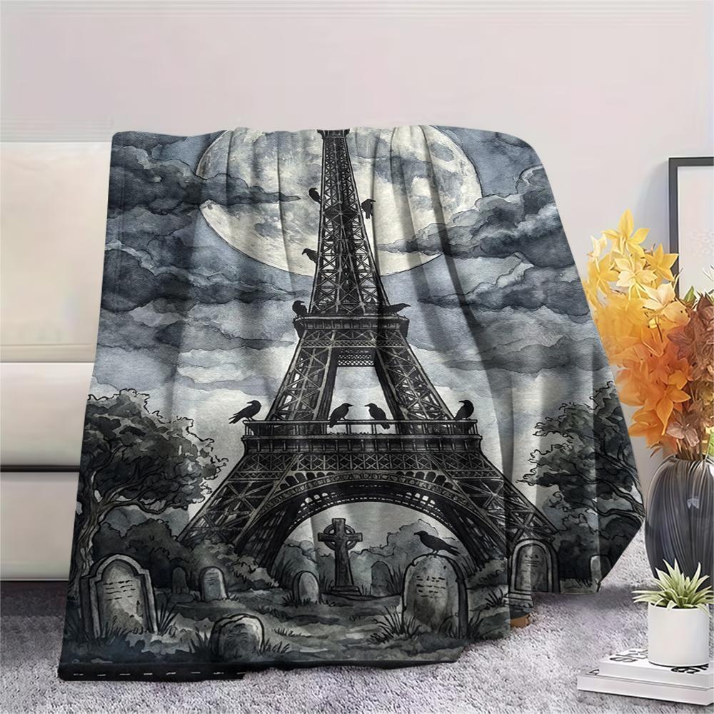 Paris Eiffel Tower Print Flannel Blanket, High quality Comfortable for All Seasons, Home Decor, Warmth and Comfort, Perfect for Christmas Gifts86