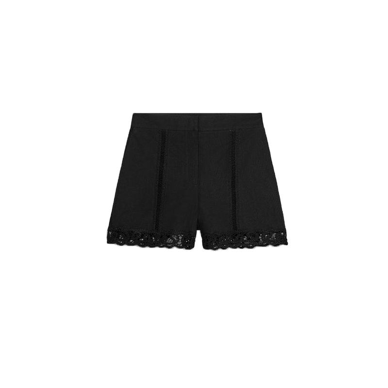 

Za Cotton Crochet Long Sleeves Lapel Temperament Shirt 4786042 High Waist Crochet Details Shorts 4786129 Black pants XS