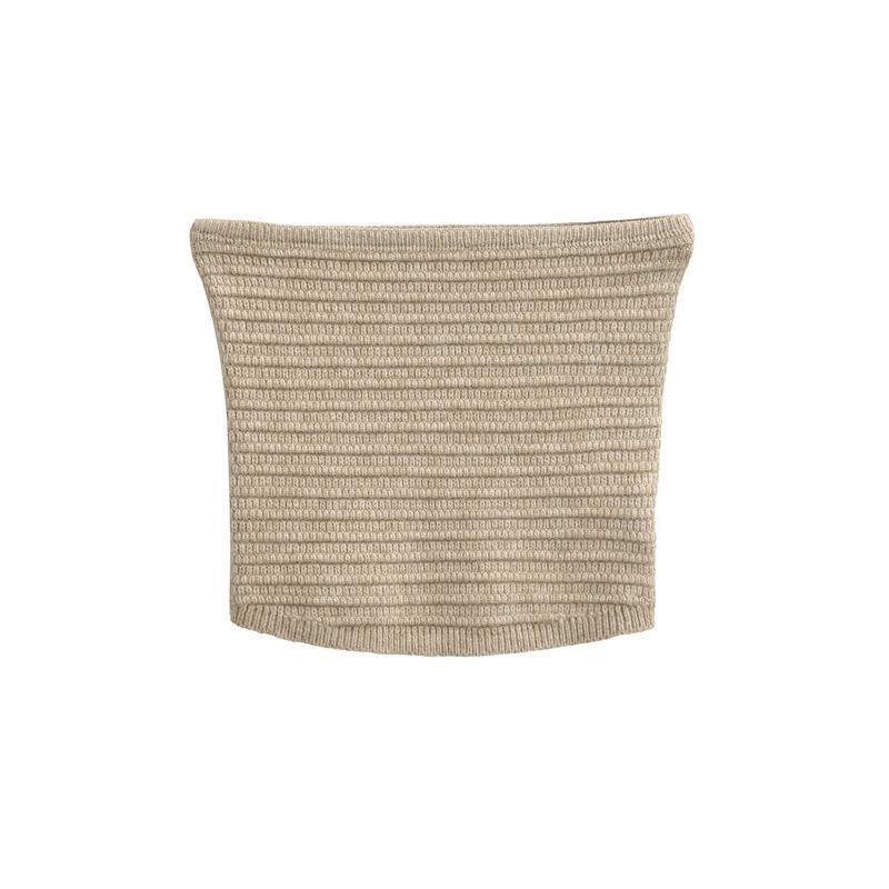 Retro Textured Knit Bandeau for Petite Women - Elegant, Body-Hugging, Sleeveless, Elastic Layering Vest Small хаки