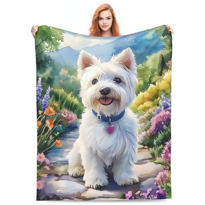 Cute West Highland White Terrier Blanket for Kids Girls Pet Lovers Birthday Gift,Soft Cozy Fleece Blanket for Room Couch Bed