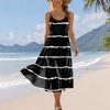 Women Summer Striped Print Sleeveless Adjustable Strap Bohemian Casual Beach Holiday Sundress with Pockets Loose Fit