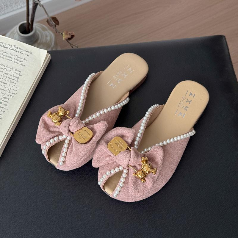 

Тапочки женские для улицы летние новая мода приморский пляж плоская подошва шлепанцы с бантом 40 розовый