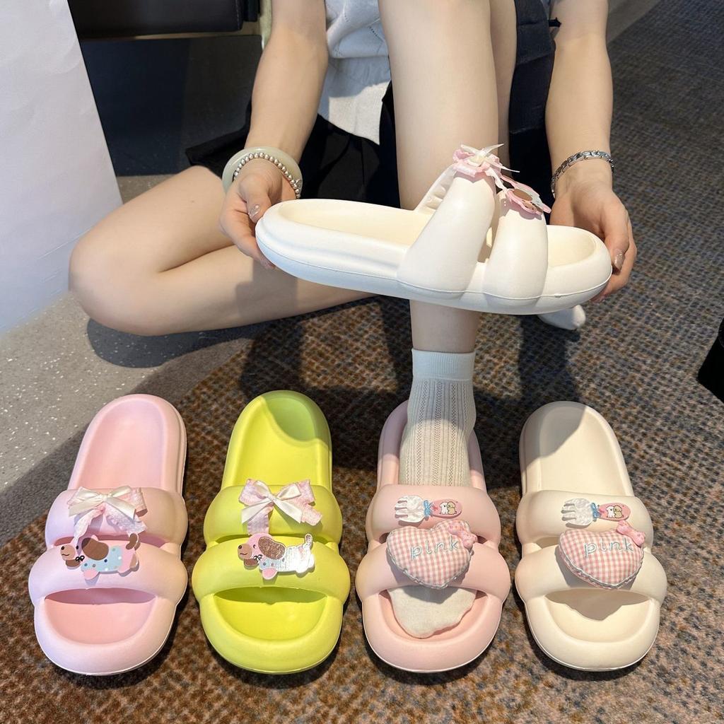 Fashion Versatile Thick-bottomed Non-slip Cool Slippers Women's 2025 Summer New Sweet and Cute Bow Slippers Women's Outer Wear