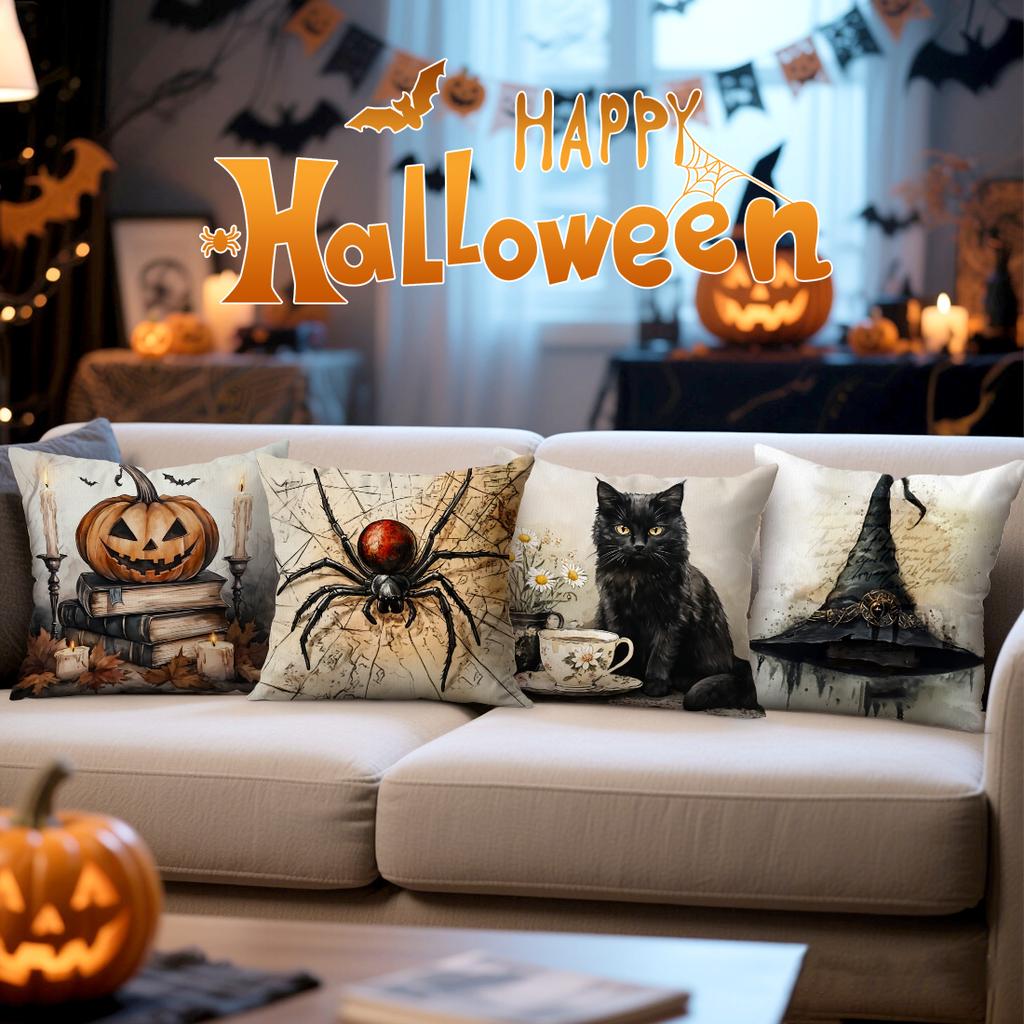 Retro Halloween Cushion Pillowcase Printed Polyester 45X45Cm Throw Pillowcover Decorative Sofa Cushion Pillowslip Home Decor
