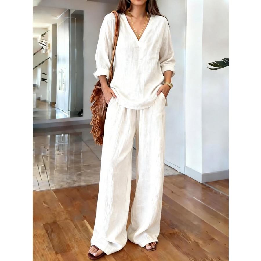 New Women's Clothing, Casual V-neck Pullover, Long Sleeves and Trousers, Multi-color Women's Suit.