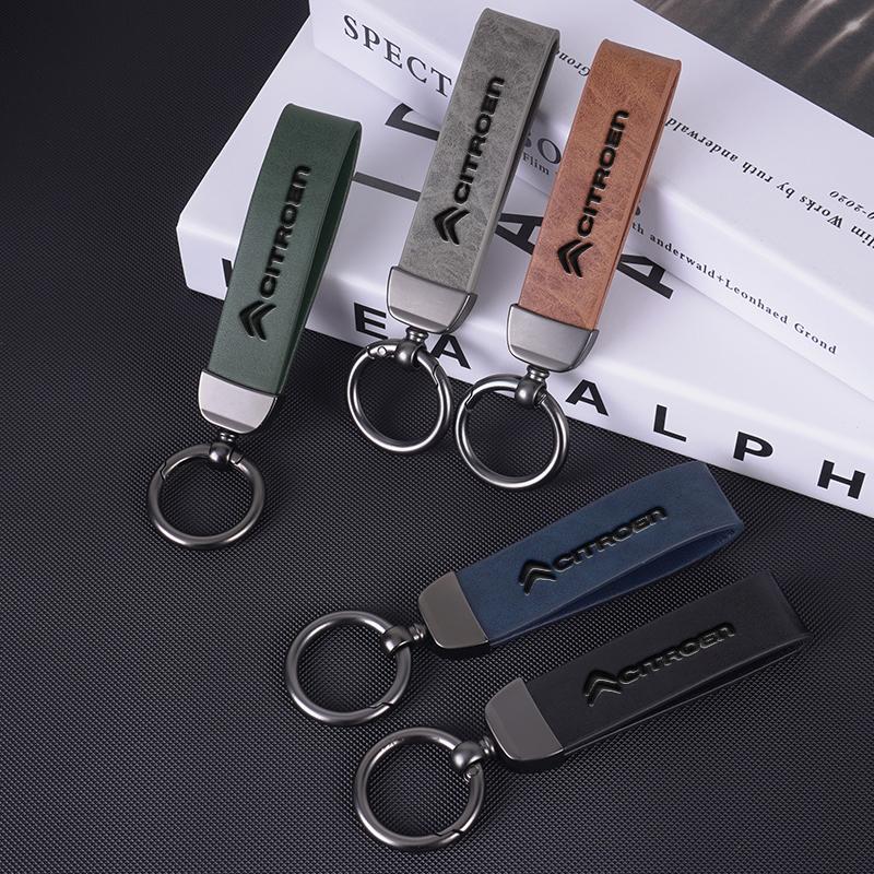 Porte-clés de voiture vintage en cuir avec anneau porte-clés rotatif à 360 degrés pour Citroën C1 C2 C3 Vts C4 Saxo C4L Berlingo C5 C6 C8 Xsara Picasso