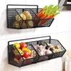 1/2/3 Grid Wall Mounted Kitchen Shelf Organizer Metal Rack Pantry Storage Garlic Ginger Basket Carbon Steel Hanging Wire Basket