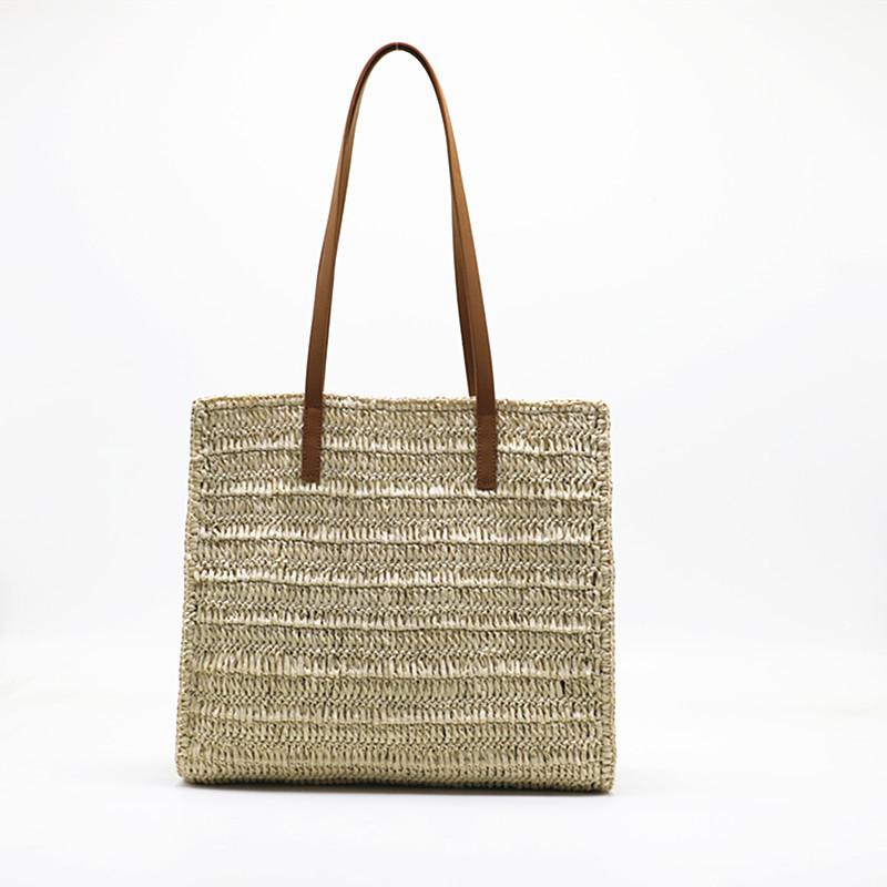 

Elegant Ladies Straw Woven Handbag Women Holiday Beach Commute Casual Tote Top-Handle Bags Fashion Retro Shoulder Bags 2025 36x33x13cm бежевый