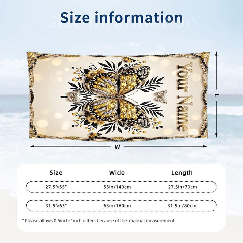 Butterfly Theme Beach Towel Personalized Custom Name & Text Soft Quick Dry Beach Towel for Swimming Travel