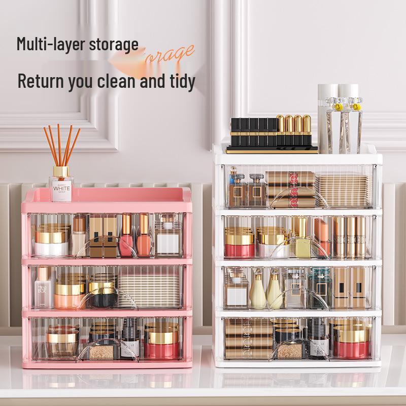 White Luxury Transparent Drawer Desktop Storage Cabinet for Cosmetics and Vanity Organization