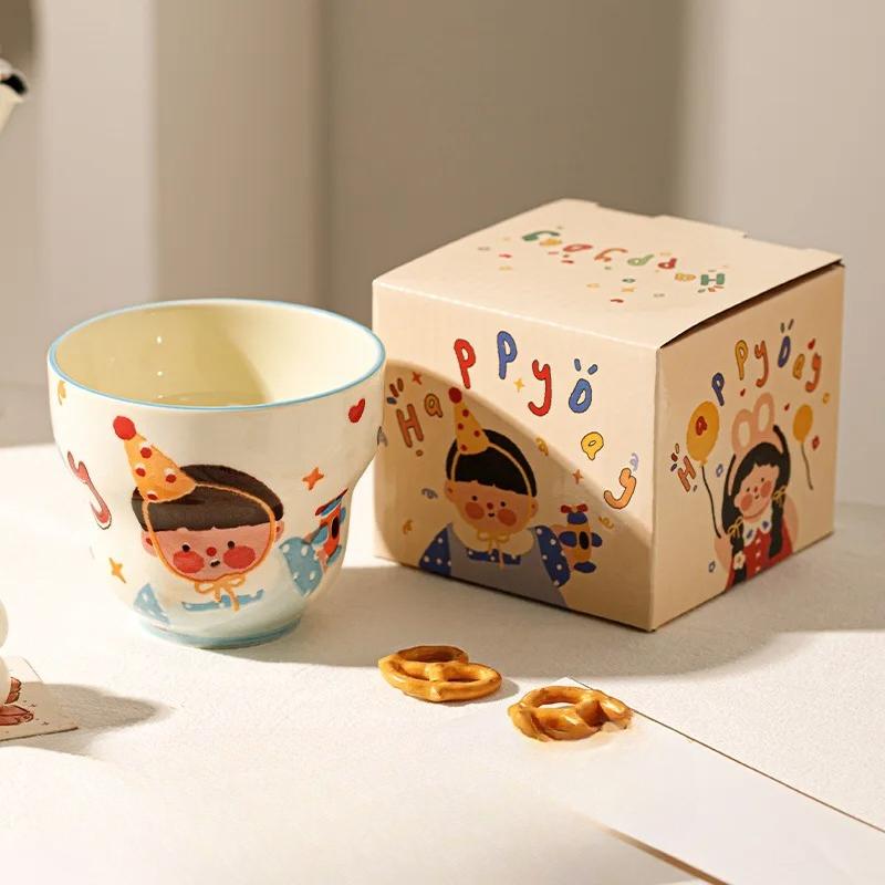 

Набор керамических кружек для семьи из 4 штук 300 мл Милые мультяшные кофейные чашки для детей Завтрак Парные чашки для питья для родителей и детей 300ml