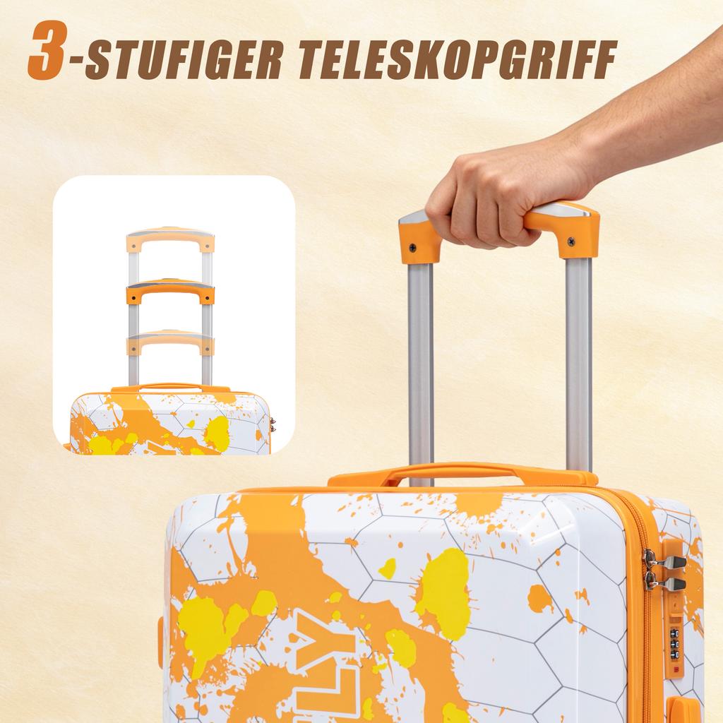 20-Inch PC Spinner Wheel Suitcase, Carry-On Suitcase, with Printed Pattern and Combination Lock (Orange)