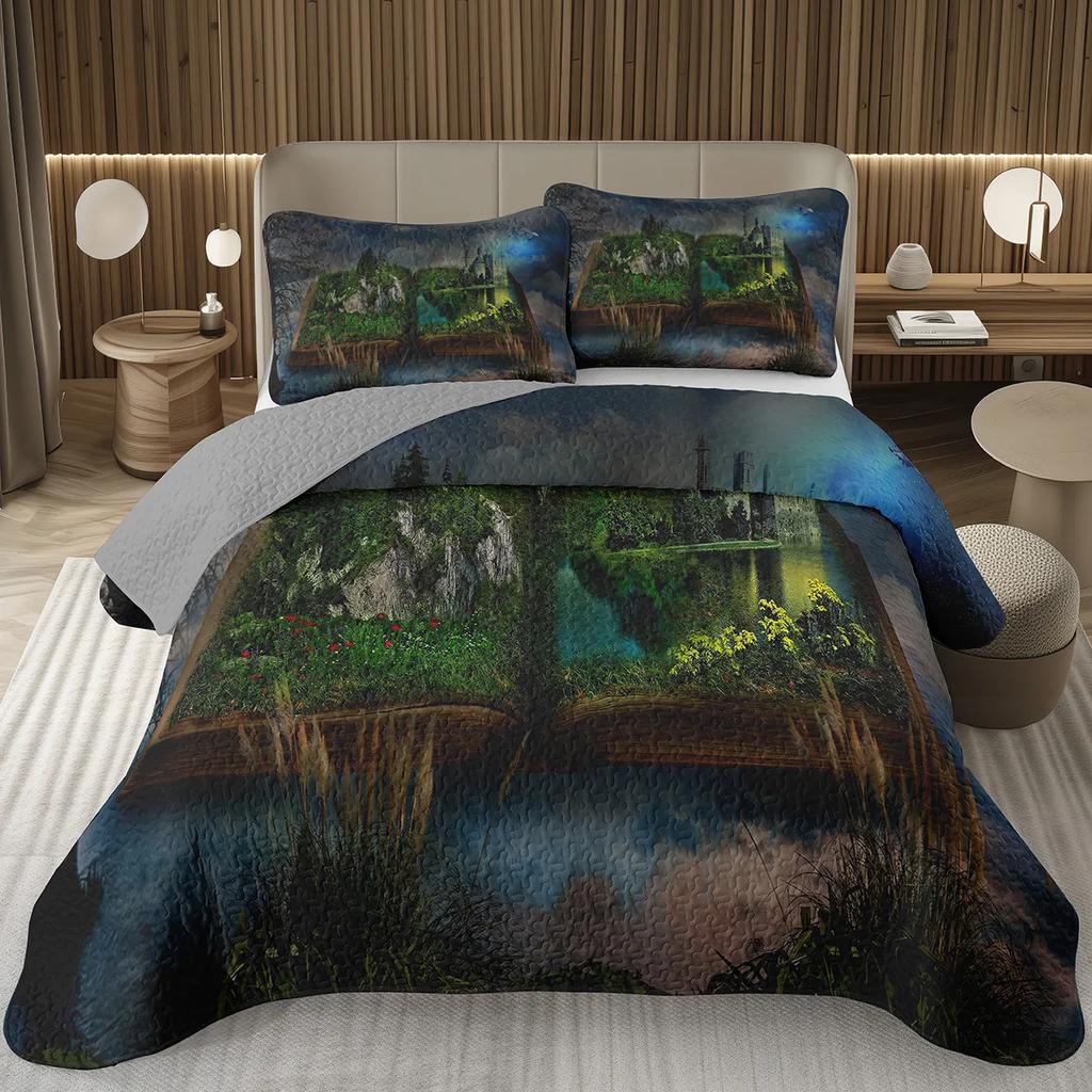 Magic Book Bedspreads Coverlet Queen Size Book Lovers Gifts Bedding SetBook Theme Quilt Set For Kids Teen Adults Bedroom Decor
