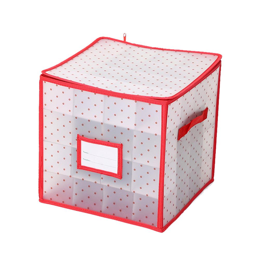 Christmas Ornament Storage Box with Adjustable Dividers, Store Up To 64 Christmas Ornaments,Plastic Xmas Box with Zipper Closure