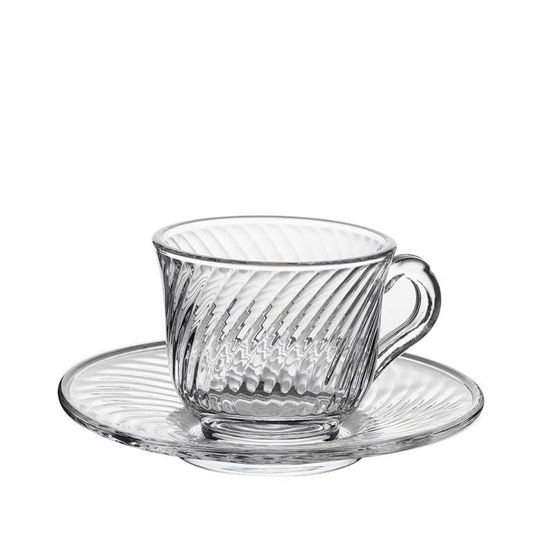 INS Style Heat-Resistant Striped Glass Cup & Saucer Set for Coffee, Tea, Iced Americano, Latte, or Transparent Mug.
