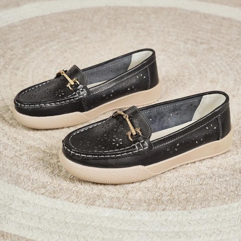 Genuine Leather Moccasins Sneakers Designer Shoes Women Non-Slip Slip-On Loafers Boat Walking Shoes Vulcanize Women Shoes Flats